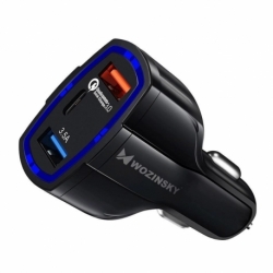 Incarcator Auto Universal 3A cu 2 Porturi USB / USB Tip C (Negru) Wozinsky WCC-01