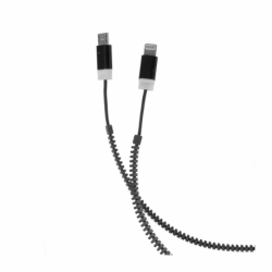 Cablu Date & Incarcare MicroUSB & APPLE Lightning - Zipper (Negru) Forever