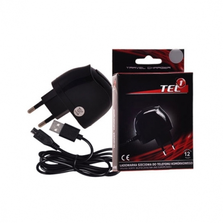 Incarcator 1A + Cablu MicroUSB (Negru) TEL1