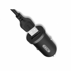 Incarcator Auto 2.1A cu 2 Porturi USB + Cablu Lightning (Negru) XO TZ08