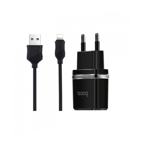 Incarcator 2.4A cu 2 Porturi USB + Cablu Lightning (Negru) C12 HOCO