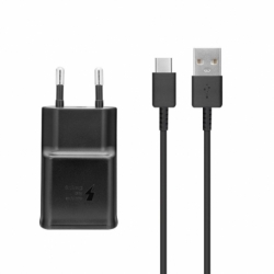 Incarcator Original SAMSUNG Fast Charge 2A + Cablu Tip C (Negru) EP-TA200EBE + EP-DG970BBE